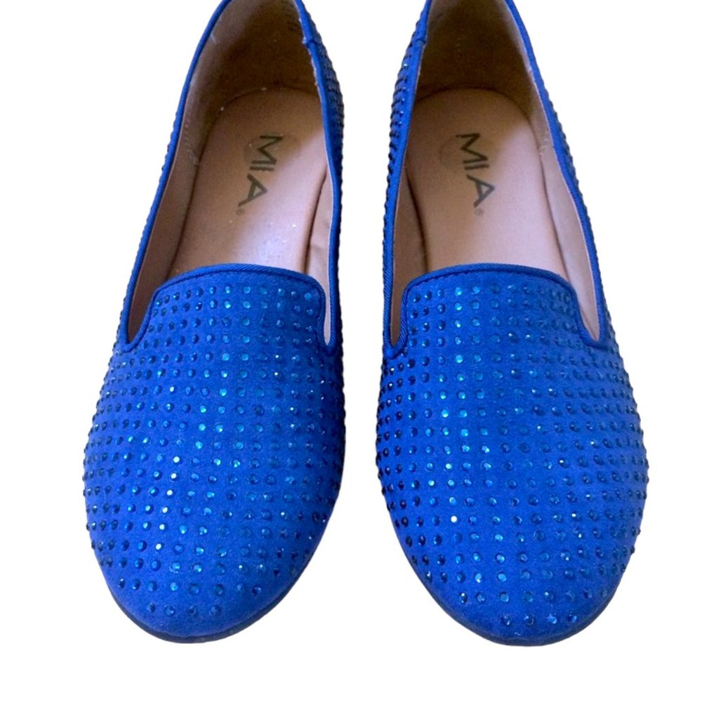Mia Blue Bedazzled Flats Black Non-Skid Soles Sz 8 #03 - Picture 2 of 6